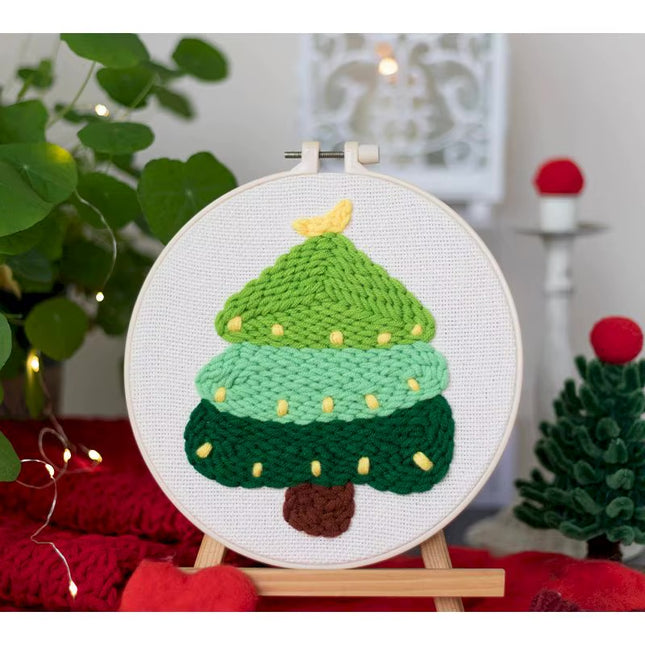 Easy DIY Craft Punch Needle Embroidery Kits with Stamped Color Pattern Package Instruction,Yarn and Adjustable Pen Christmas