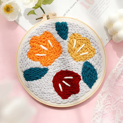Punch Needle Embroidery Starter Kits Flower Easy Punch Needle Kits Animal Tool with Instruction Threader Fabric Yarns and Hoop