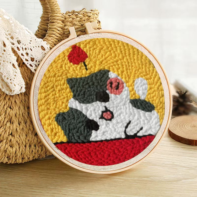 Punch Needle Starter Kit Animal Cat Floral Rug Hooking Beginner Set Adjustable Embroidery Pen Hoop for Kids Adults Craft Gift