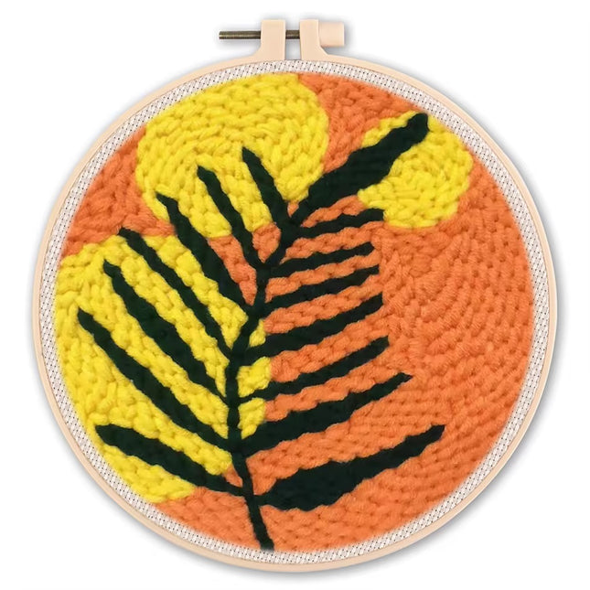 Diy Punch Needle Embroidery Starter Kits For Beginner Leaves Pattern Funny Easy Yarn Painting Arts DIY Needlework Set Sewing Kit