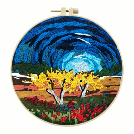 Flowers Stamped Cross Stitch Embroidery Kits with Hoop Cloth Color Thread