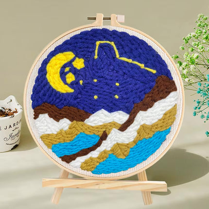 GATYZTORY DIY Landscape Pattern Punch Needle Embroidery Kit 20x20cm Frame Punch Set for Beginners Easy Handicraft DIY Decor Gift