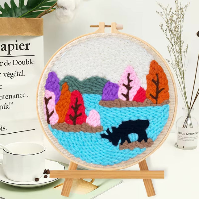 GATYZTORY DIY Landscape Pattern Punch Needle Embroidery Kit 20x20cm Frame Punch Set for Beginners Easy Handicraft DIY Decor Gift