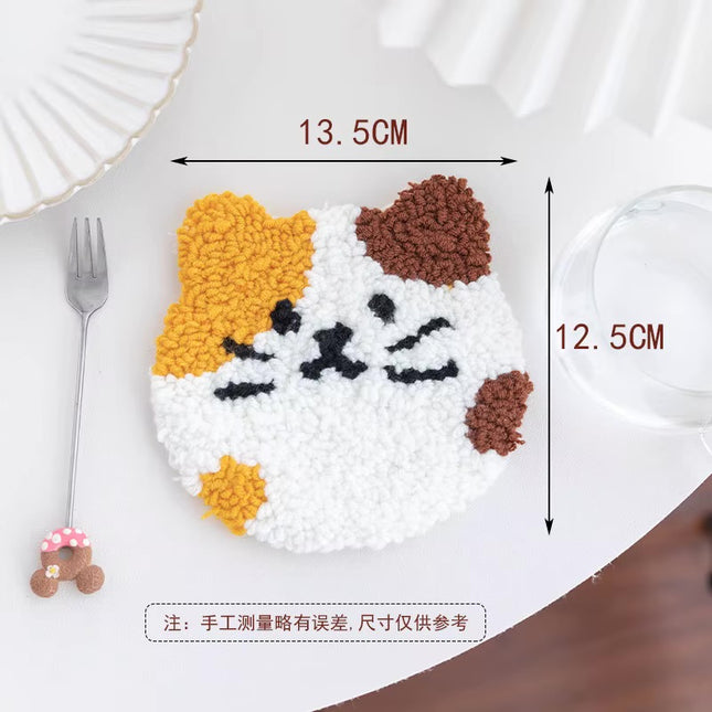 DIY Punch Needle Coaster Starter Kits Cute Cat Needlework Wool Poke Magic Embroidery Needle Kit Yarn for Beginners Home Decor