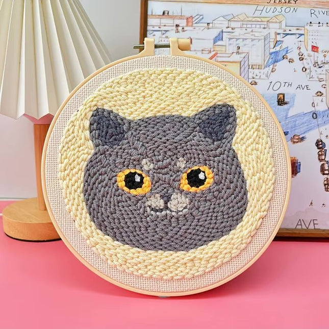 Animal Cat Pattern Punch Needle Embroidery Starter Kit Punch Needle Kits Embroidery Pen For Adults Kids Beginner Gift Home Decor