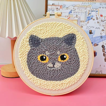 Animal Cat Pattern Punch Needle Embroidery Starter Kit Punch Needle Kits Embroidery Pen For Adults Kids Beginner Gift Home Decor