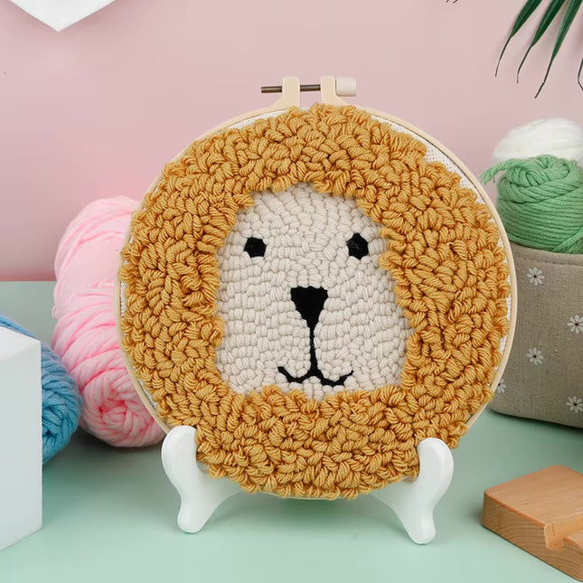 Cute Cartoon Animal Punch Needle Embroidery Kit for Beginners Soft Yarn Needlework Embroidery Set Home Decor