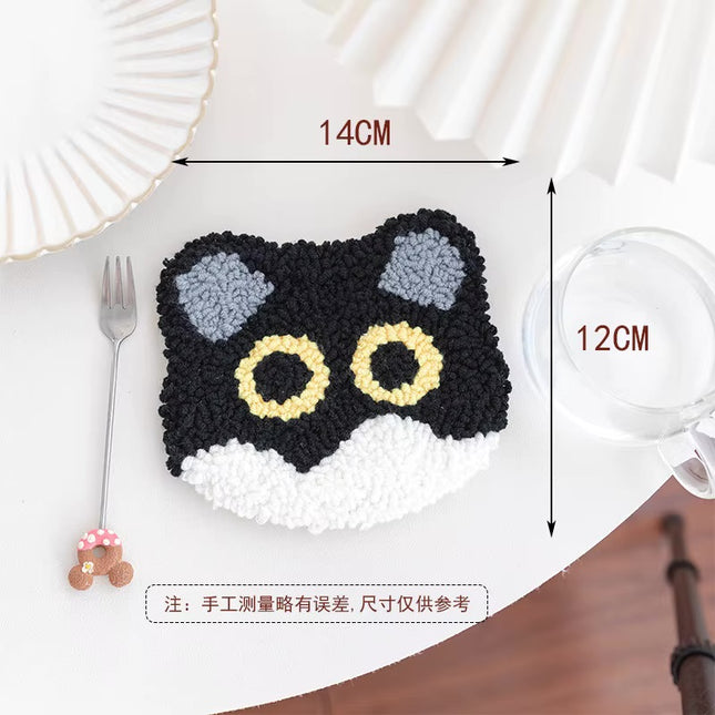 DIY Punch Needle Coaster Starter Kits Cute Cat Needlework Wool Poke Magic Embroidery Needle Kit Yarn for Beginners Home Decor