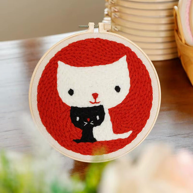 GATYZTORY punch needle embroidery set kit Cat Cute Animal Picture Cross stitch kits Embroidery frame crafts for adults Diy Gift