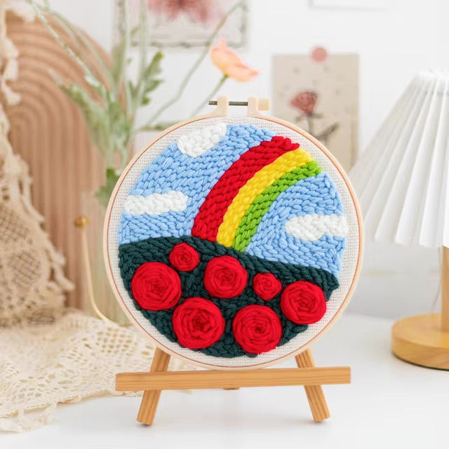 GATYZTORY punch needle embroidery kits Fresh scenery embroidered kit Cross stitch kits Embroidery frame Art and crafts with need
