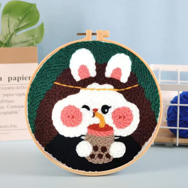 Punch Needle Starter Kit Animal Cat Floral Rug Hooking Beginner Set Adjustable Embroidery Pen Hoop for Kids Adults Craft Gift