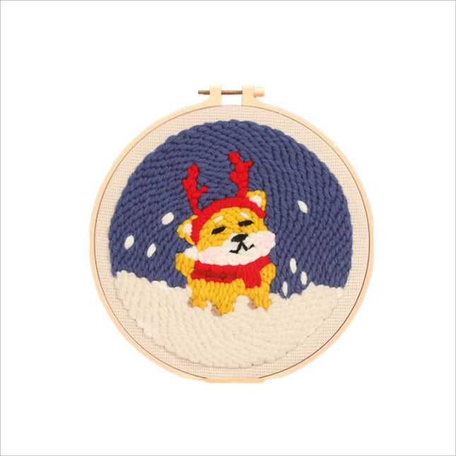 Cotton Embroidered Fabric Punch Needle Embroidery Kit Christmas Collection Easy DIY Play Punch Needle Kits Coarse Wool
