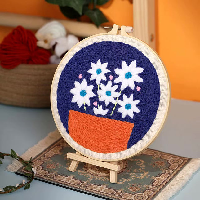 DIY Punch Needle Embroidery Kit with Yarn Floral Pattern Starter Kit Magic Tufting Set Poking Cross Stitch Tools For Knitting