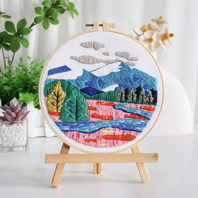Embroidery Starter Kits for Adults Beginners with Stamped Pattern, Embroidery Floss + Needles + Hoop, Cactus Series