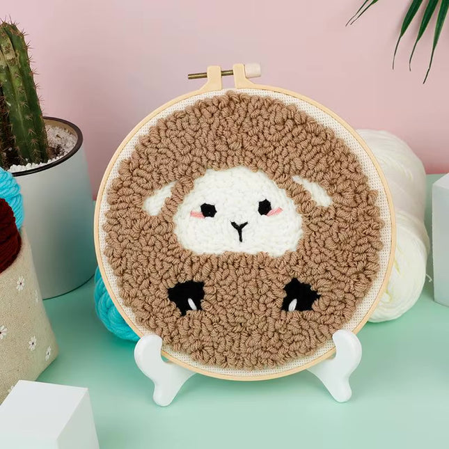 DIY Punch Needle Kits for Beginners Cute Animal with Hoop Embroidery Punch Needle Starter Craft Set Giraffe Festival Gift
