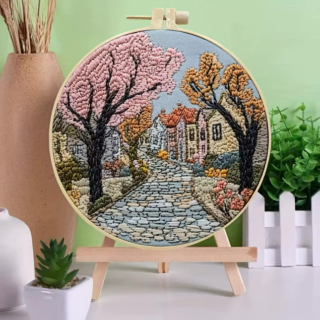 The Street Scenery Series Handmade DIY Embroidery Material Package Set Includes A 15-centimeter Embroidery Clip, Needle And Thre