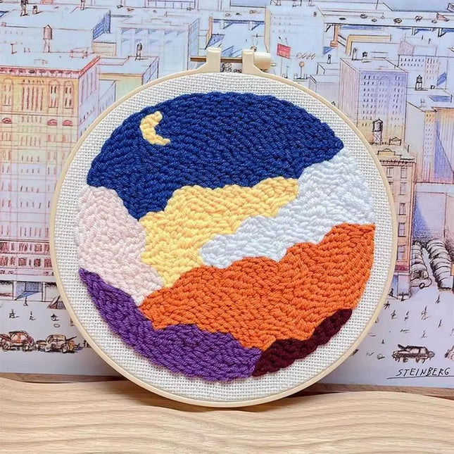 Moon Landscape Punch Needle Embroidery Kit for Beginners Soft Yarn Van Gogh Starry Sky Needlework Wall Painting Home Decor
