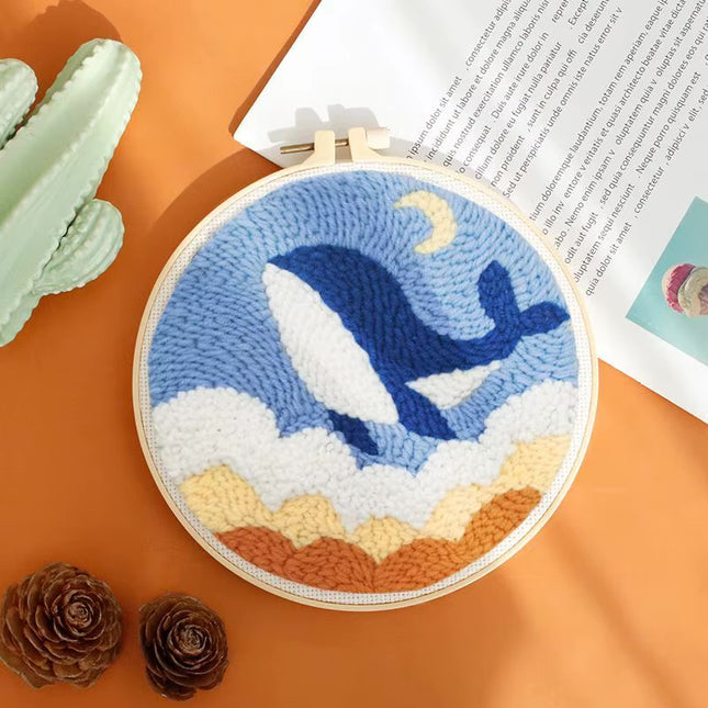 ﻿ Punch Poke Needle Embroidery Starter Kits Craft Dolphin Swan Flamingo Kids Children Funny Easy DIY Needlework Set For Beginner
