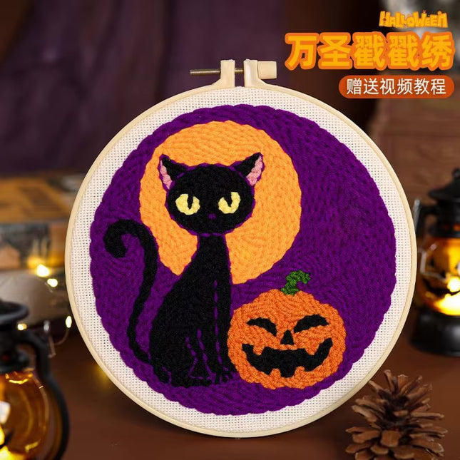 Embroidery Punch Needle Kit with Halloween Pattern DIY Cross Stitch Kits Magic Needle Embroidery Set For Needlework Hom Decor