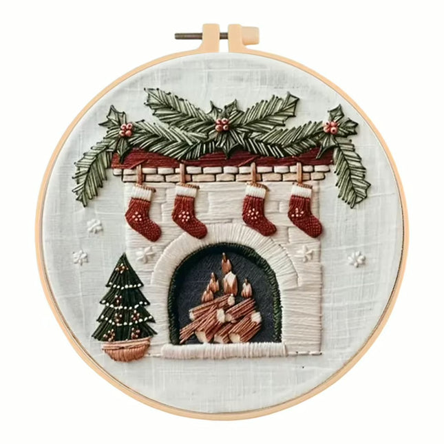 Merry Christmas Needlework Embroidery Kit with Pattern Cotton Threads Needles Hoop Handmade Sewing Art Craft Kit for Adults
