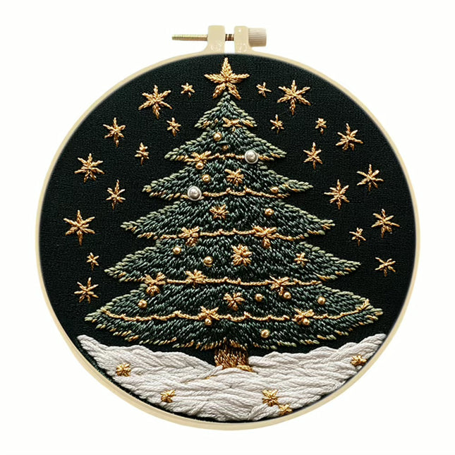 Christmas Tree Stamped Cross Stitch Embroidery Kits with Hoop Cloth Color Thread