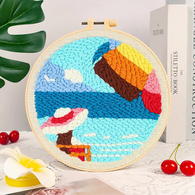 Landscape Pattern Punch Needle Embroidery Kit for Beginners Kids DIY Needlework Wool Work Decorative Paintings Home Decor