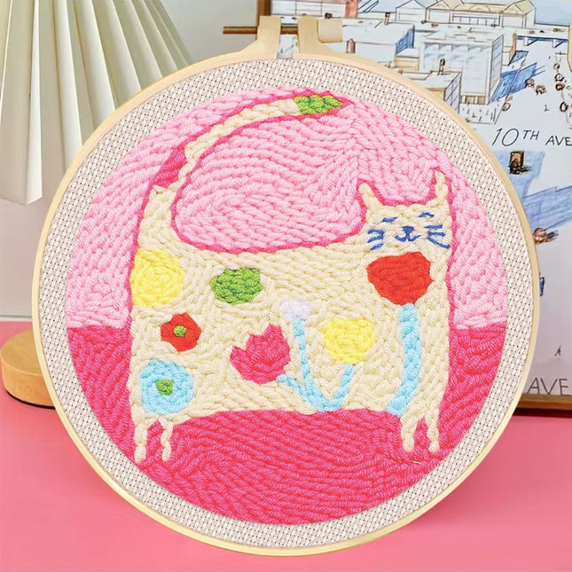 Animal Cat Pattern Punch Needle Embroidery Starter Kit Punch Needle Kits Embroidery Pen For Adults Kids Beginner Gift Home Decor
