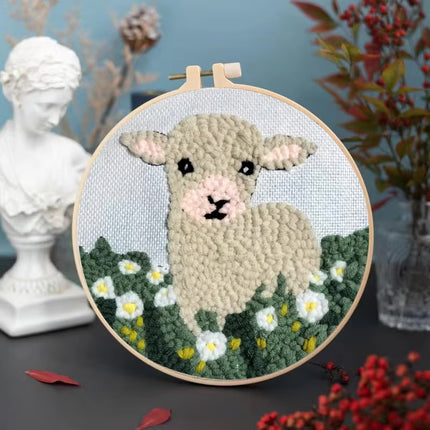 Cartoon Animal Punch Needle Embroidery Kit for Beginner Landscape Rug Tufting Coaster Yarn Punch Coaster Set For DIY Crafted