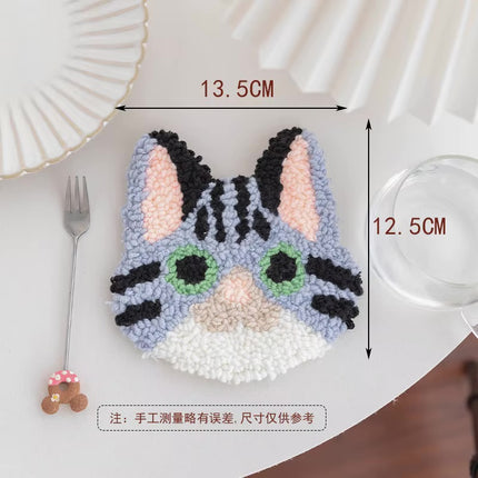 DIY Punch Needle Coaster Starter Kits Cute Cat Needlework Wool Poke Magic Embroidery Needle Kit Yarn for Beginners Home Decor