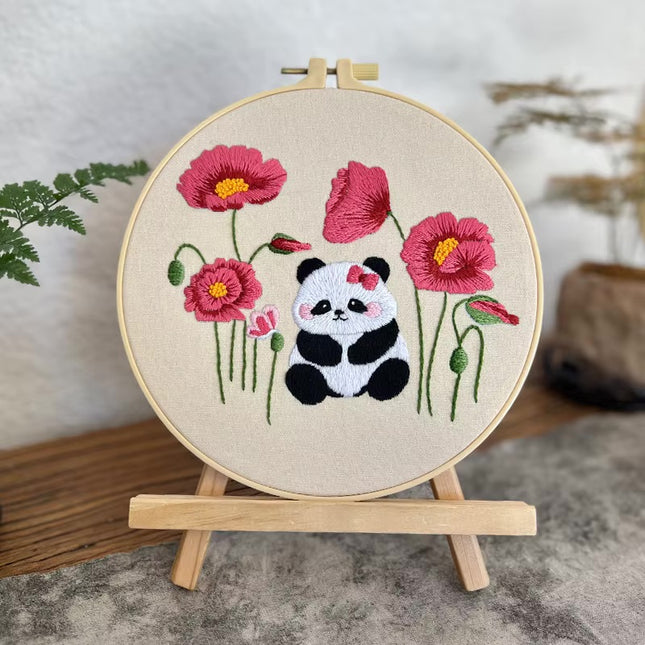Embroidery Starter Kits with Panda Flowers Pattern and Instructions Color Threads and Needles Embroidery Kit for Beginners