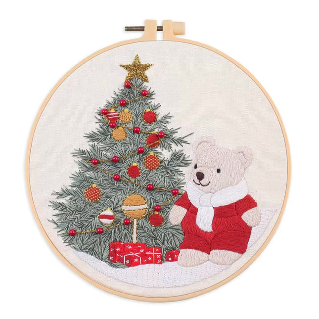 3D Snow Tree Deer Christmas Embroidery Kit with EN Instructions,Needle,Thread,Stamped Cloth for Holiday Gift