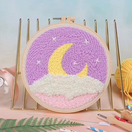 Moon Night Punch Needle Embroidery Kit for Beginners Soft Yarn Van Gogh Starry Sky Needlework Wall Painting Home Decor