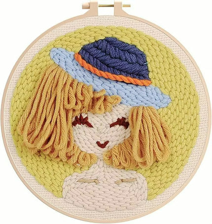 Punch Needle Kits Adults Beginner DIY Cute and Unique Cartoon Girl Hoop Embroidery Set for Beginners Perfect Gifts for Mom