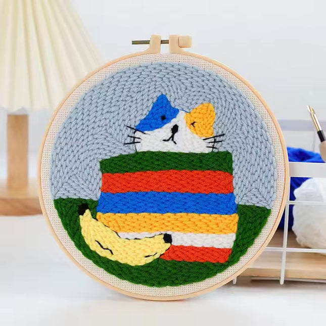 DIY Punch Needle Kits for Beginners Cute Animal with Hoop Embroidery Punch Needle Tool for Art Crafts Handmade Cross stitch kits