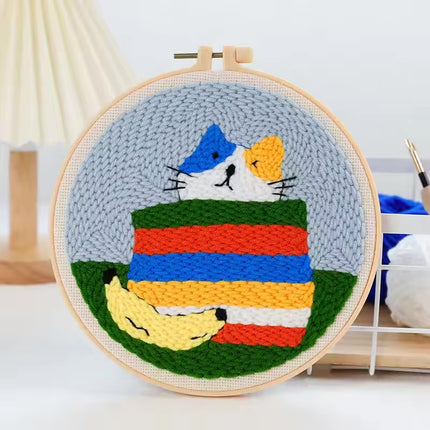 DIY Punch Needle Kits for Beginners Cute Animal with Hoop Embroidery Punch Needle Tool for Art Crafts Handmade Cross stitch kits