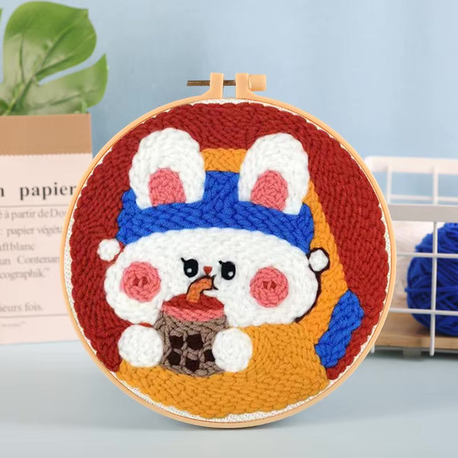 Punch Needle Starter Kit Animal Cat Floral Rug Hooking Beginner Set Adjustable Embroidery Pen Hoop for Kids Adults Craft Gift