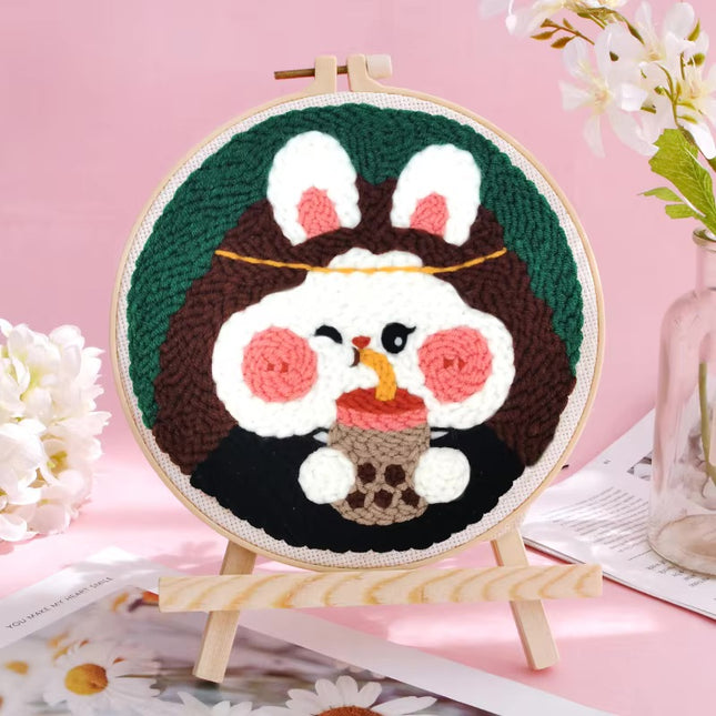20x20cm Punch Needle Embroidery Starter Kits Rabbit Pattern for Adults Beginners Handcraft Punch Needle Kits with Embroidery