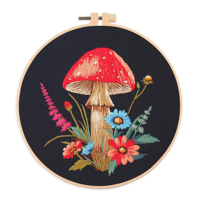 3D Mushroom Flower Black Cloth Pattern Embroidery Kit Set with Needle Instruction Stamped Clothes Kit for Room Decor 2025