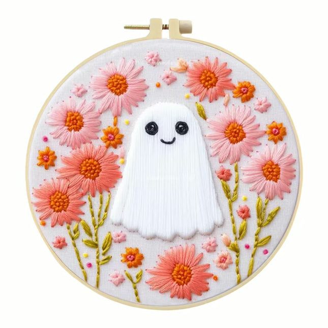 Halloween Stamped Cross Stitch Embroidery Kits with Hoop Cloth Color Thread