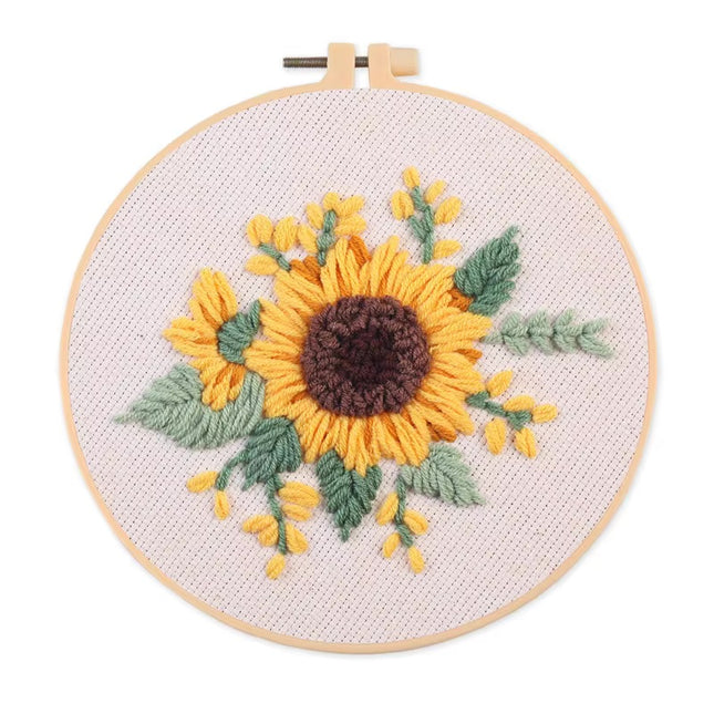 Daisy Sunflower Flower Punch Needle Kit with EN Instructions Stamped Cloth,Needle, Pen,Threader Kit for DIY Craft