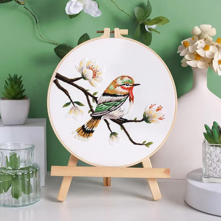 Chinese Wind Bird Flower Pattern Embroidery Kit with Instruction Needle Cloth with Pattern for DIY Craft Kit Home Decor