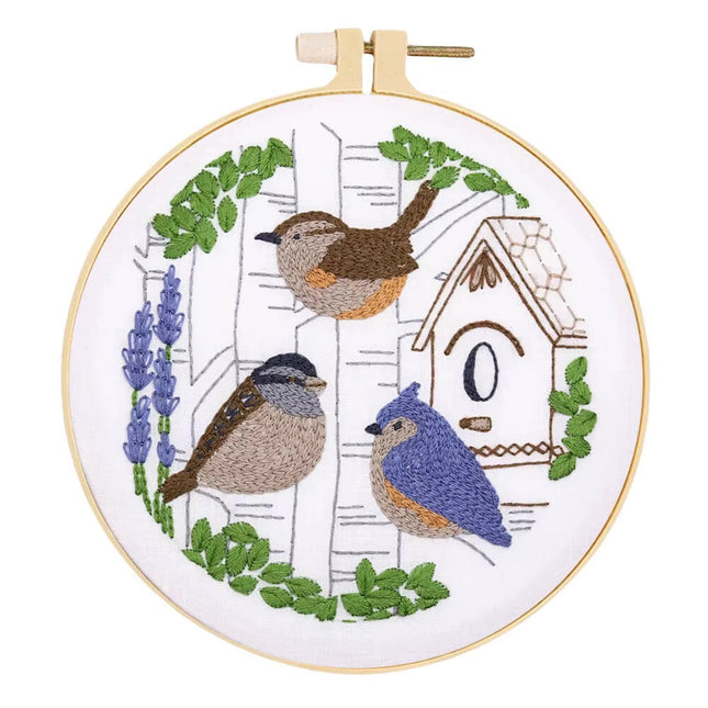 1pc DIY Embroidery Supplies Tree Bird Plant Flower Full Set Hoop Needle Arts And Craft Landscape Scenery Handmade Gift