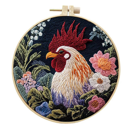 Rooster Broidery Kit with Flower CockEmbroidery Kit for Beginners Needles Enough Embroidery Thread