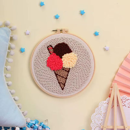 DIY Punch Needle Embroidery Kit with Yarn Food Pattern Starter Kit Magic Tufting Set Poking Cross Stitch Handwork Needlework
