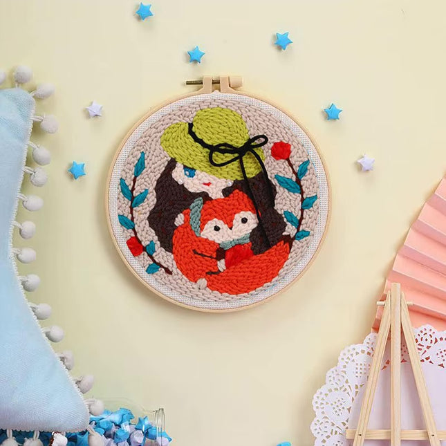 Punch Needle Kits Adults Beginner DIY Cute and Unique Cartoon Girl Hoop Embroidery Set for Beginners Perfect Gifts for Mom