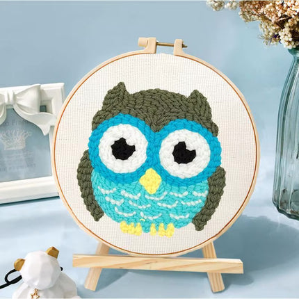 CHENISTORY Owl Punch Needle Embroidery Kits Sewing Kit Needlework Cross Stitch Beginner Kits For Adult Funny Needlework 20x20cm