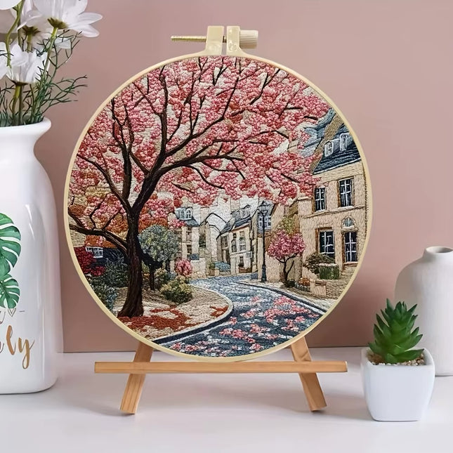 The Street Scenery Series Handmade DIY Embroidery Material Package Set Includes A 15-centimeter Embroidery Clip, Needle And Thre