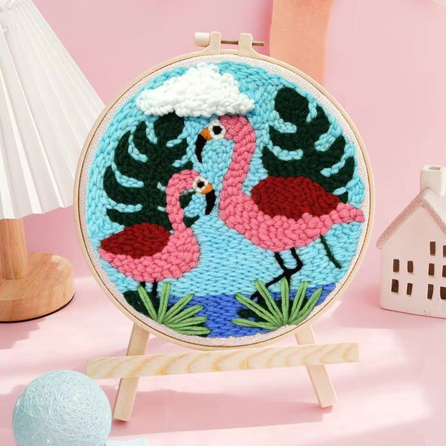 ﻿ Punch Poke Needle Embroidery Starter Kits Craft Dolphin Swan Flamingo Kids Children Funny Easy DIY Needlework Set For Beginner