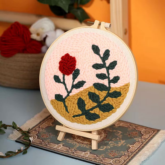 DIY Punch Needle Embroidery Kit with Yarn Floral Pattern Starter Kit Magic Tufting Set Poking Cross Stitch Tools For Knitting
