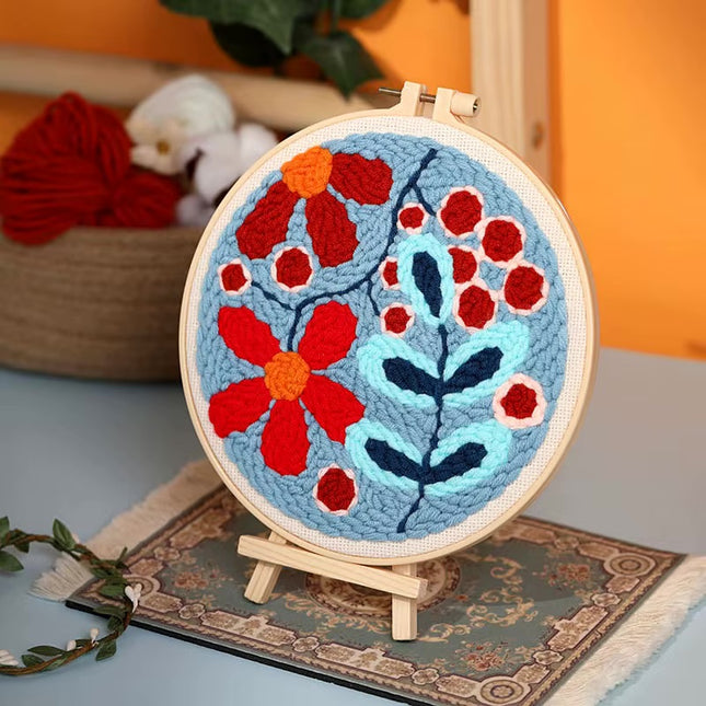 DIY Punch Needle Embroidery Kit with Yarn Floral Pattern Starter Kit Magic Tufting Set Poking Cross Stitch Tools For Knitting